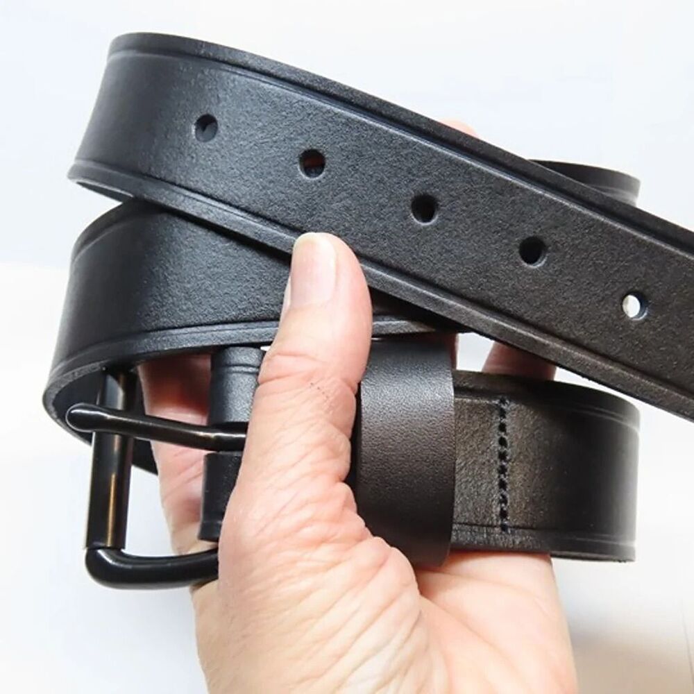 IMPERFECT 39" Handmade 100% cow hide black leather belt embossed creased K